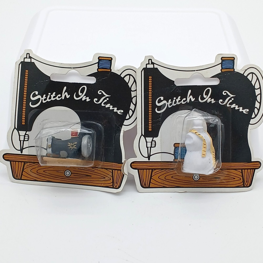 Lot of 2 Vintage Stitch On Time Sewing Miniatures, sewing machine & dress form
